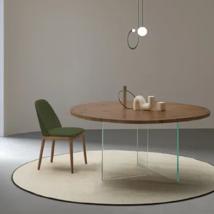 Tavolo Smart Rotondo con piano in legno e base in vetro trasparente di Devina Nais