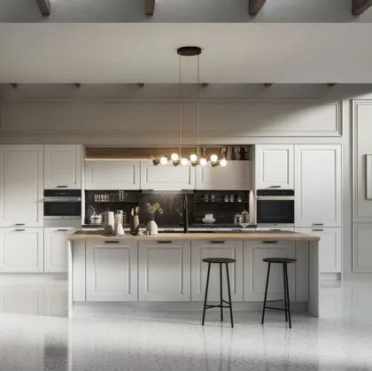 Cucina Classica Asolo in Frassino laccato a poro aperto Siberia e top in ceramica effetto marmo di Arredo3