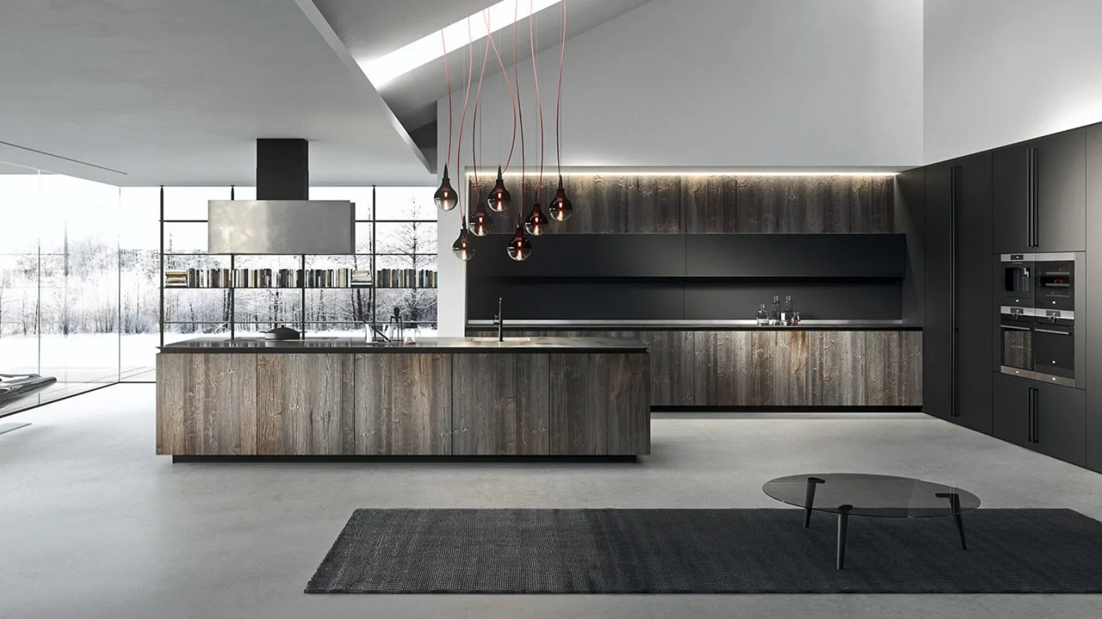 Cucina Design lineare in abete tabacco con top in acciaio vintage Ak 05 TailorMade 02 di Arrital