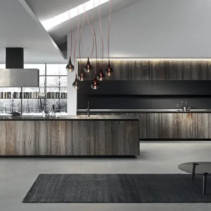 Cucina Design lineare in abete tabacco con top in acciaio vintage Ak 05 TailorMade 02 di Arrital