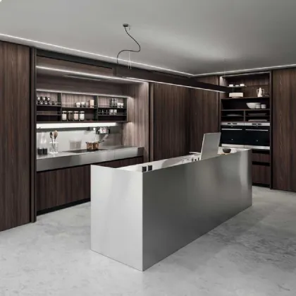 Cucina Design con isola in melaminico termostrutturato e acciaio inox satinato Ak Project 01 di Arrital
