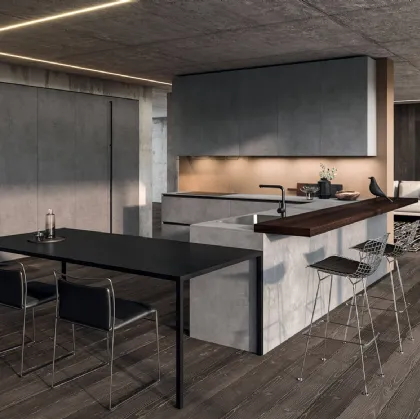 Cucina Design angolare in melaminico termostrutturato con penisola e top in laminato HPL Ak Project 07 di Arrital