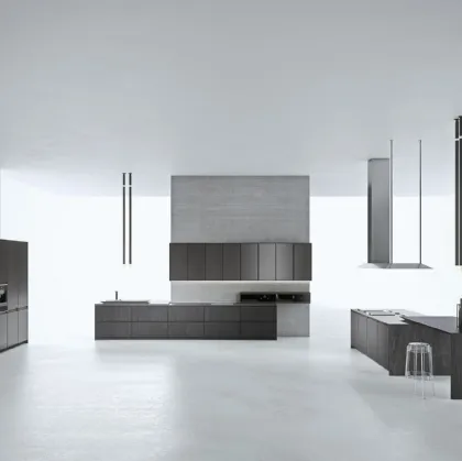 Cucina Design lineare in impiallacciato Tissue Tecno con top in gres Savoia Antracite AkB 08 06 di Arrital