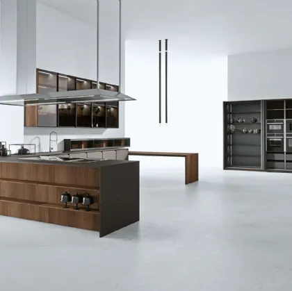 Cucina Design con penisola AkB 08 04 in Fenix Bronzo e Noce Canaletto di Arrital