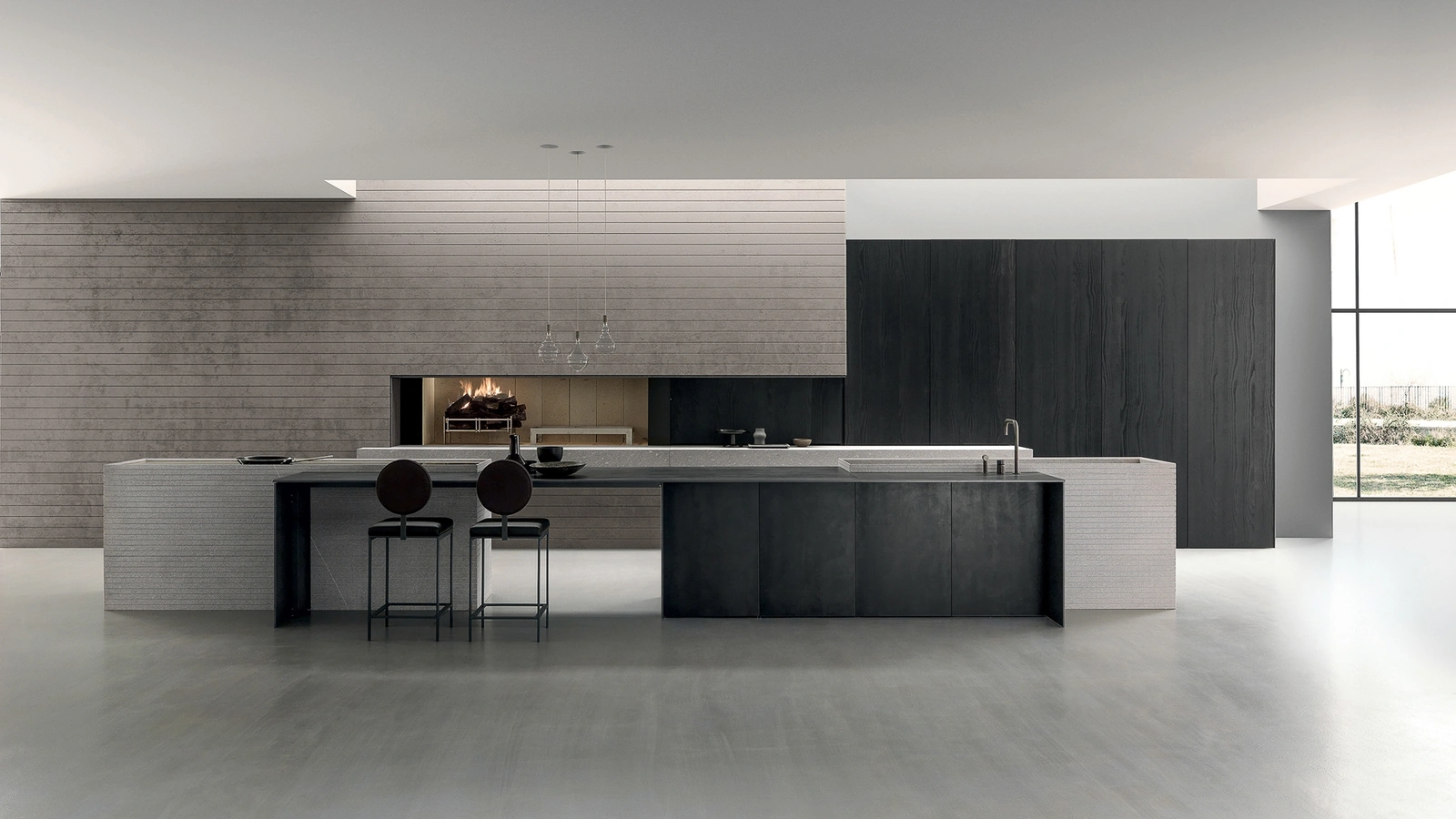 Cucina Design con isola Blade in Pietra Piasentina di Modulnova