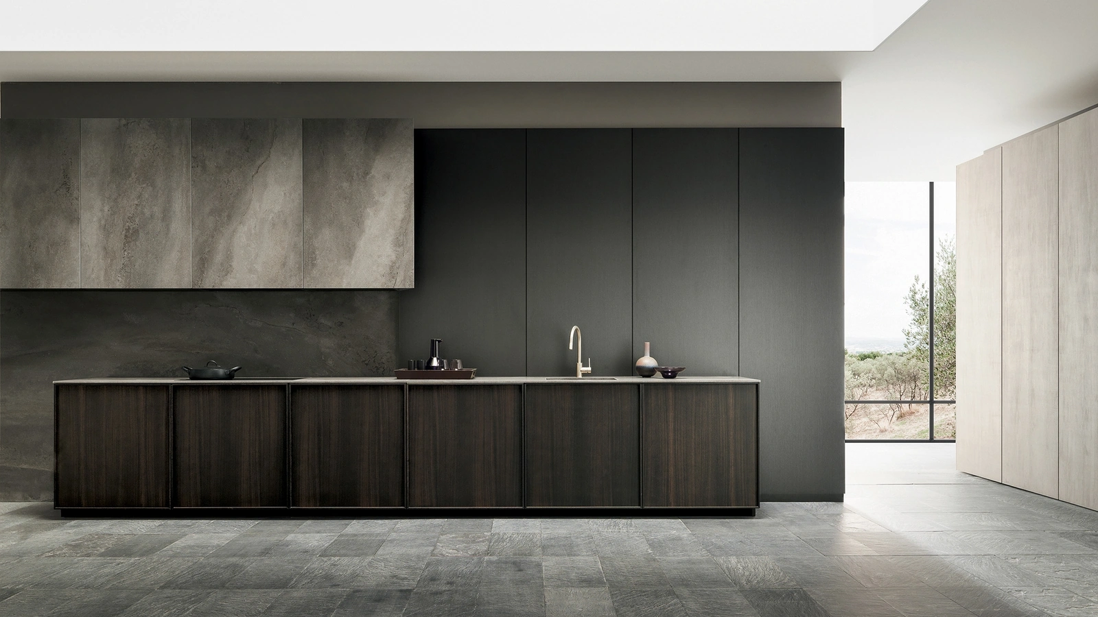 Cucina Design Frame Black Dust lineare di Modulnova