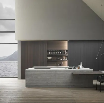 Cucina Design in Pietra Amarula Raw con isola Blade Lab di Modulnova