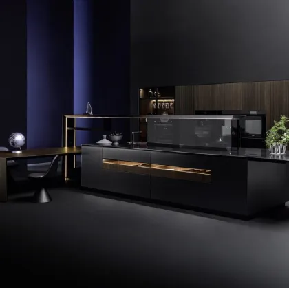 Cucina Design lineare Nautila 01 in laccato Texture 3d sand nero con top in acciaio inox di Arrital