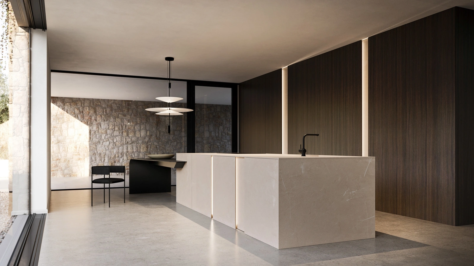 Cucina Design con isola Vertical Gold Pearl di Modulnova