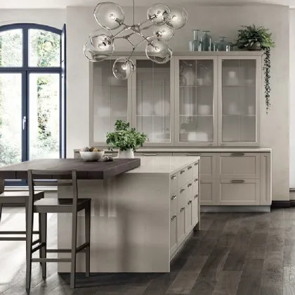 Cucina Moderna Carattere in laccato opaco Grigio Ferro e Frassino Cachemere di Scavolini