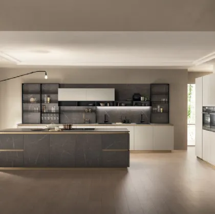 Cucina Moderna DeLinea in Pietra Grey e Grigio Chiaro opaco di Scavolini