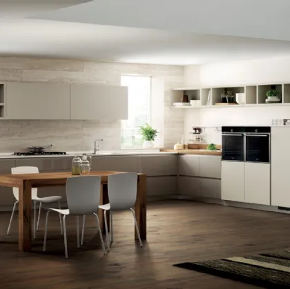 Cucina Moderna Flux Swing laccato lucido Visone ed opaco Tortora di Scavolini