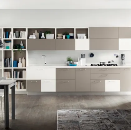 Cucina Moderna Foodshelf Grigio Selce e Bianco Puro di Scavolini