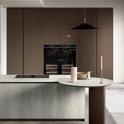 Cucina Moderna in gres con penisola Glass di Arredo3