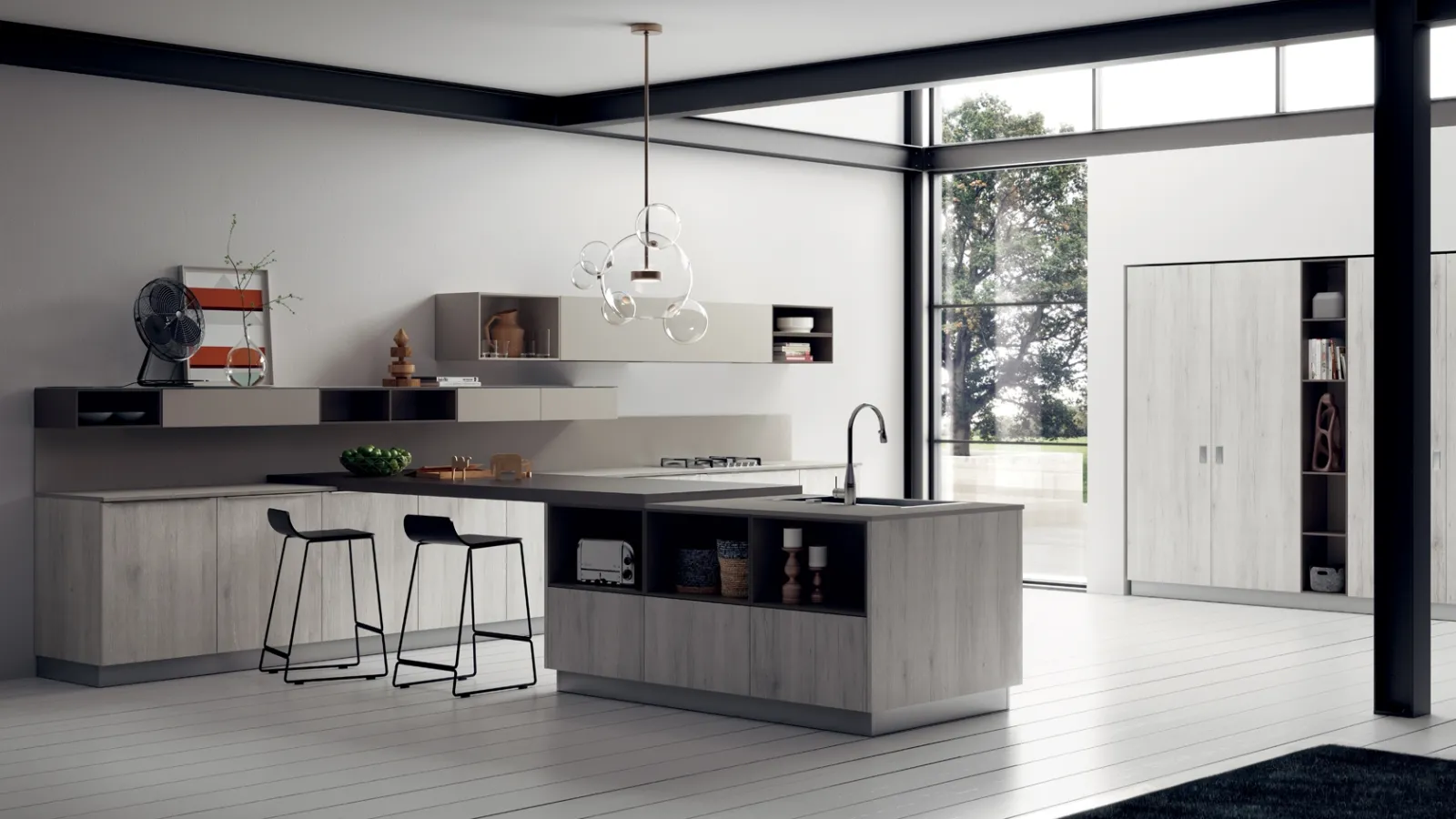 Cucina Moderna Mood con top in Laminato e Gres di Scavolini