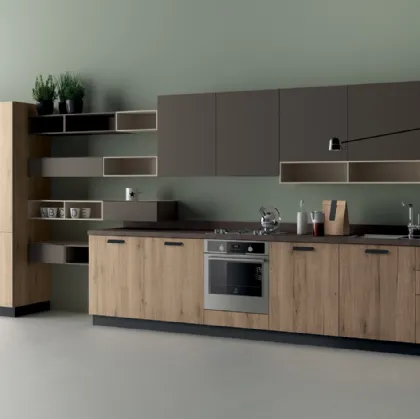 Cucina Moderna Mood in Rovere Voyage e Grigio Terra di Scavolini