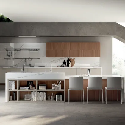 Cucina Moderna Mood Laccato Tortora e Noce Tussah di Scavolini