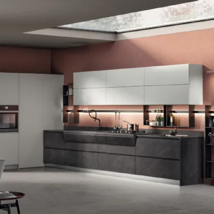 Cucina Moderna Motus in Pietra Abyss e laccato opaco Grigio Airone di Scavolini