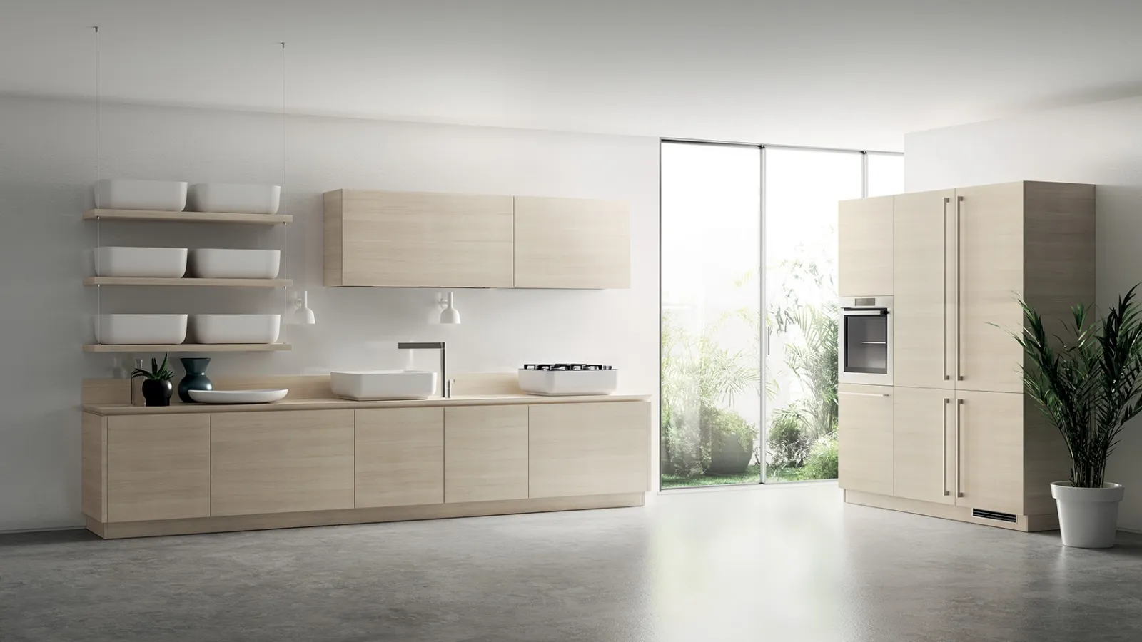 Cucina Moderna Qi in Olmo Kuuki con maniglia a gola di Scavolini