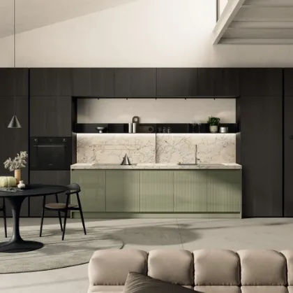 Cucina Moderna lineare Regola 03 in laccato e Rovere di Scavolini