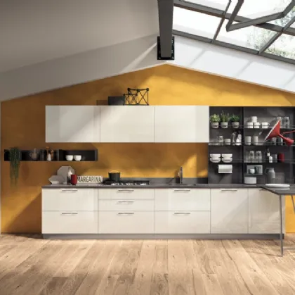 Cucina Moderna con penisola Sax in laccato lucido Bianco di Scavolini