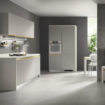 Cucina Moderna Dandy Plus Grigio Velo e maniglia Giallo Senape di Scavolini