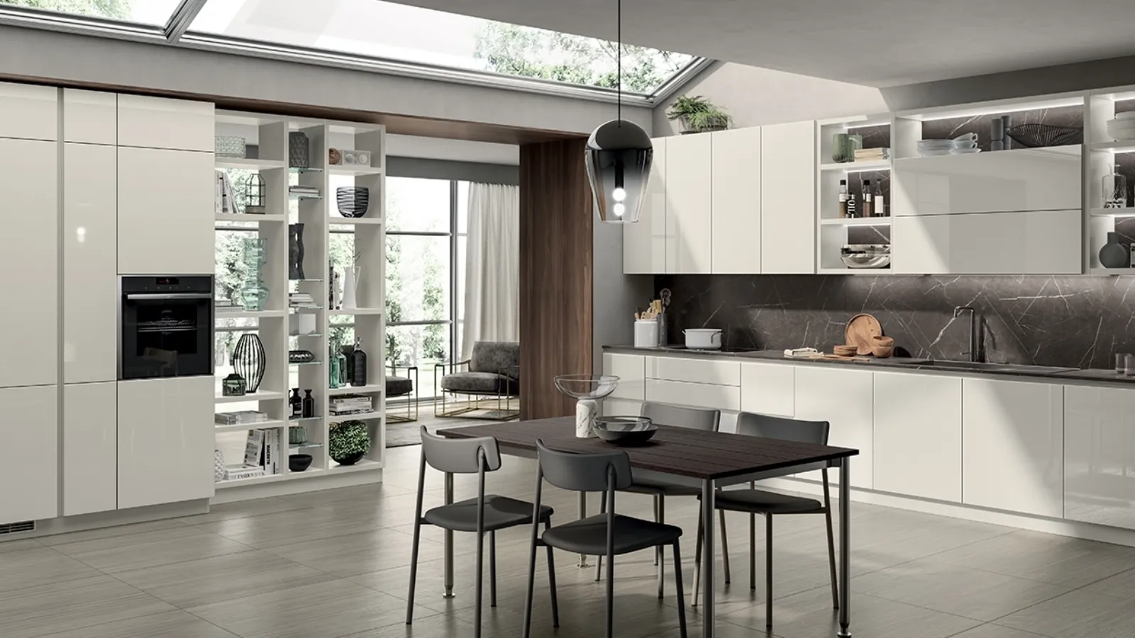 Cucina Moderna Liberamente in vetro Bianco Prestige e Bianco Puro di Scavolini