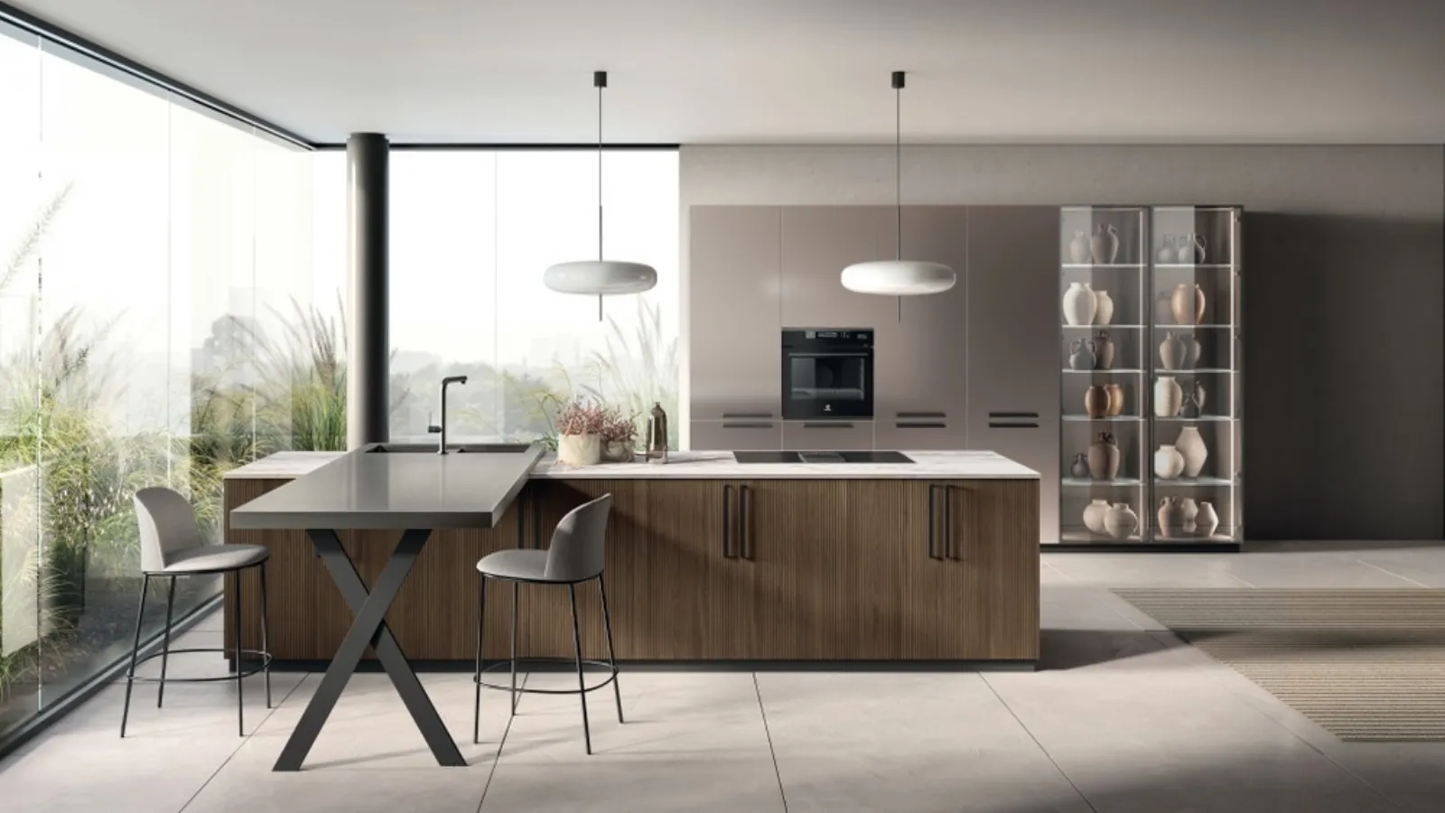 Cucina Moderna con isola e penisola Musa in Rovere Pecan di Scavolini