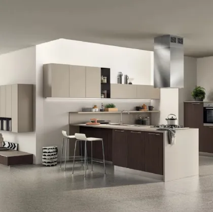 Cucina Sax in laccato opaco Visone e decorativo Noce Fashion di Scavolini