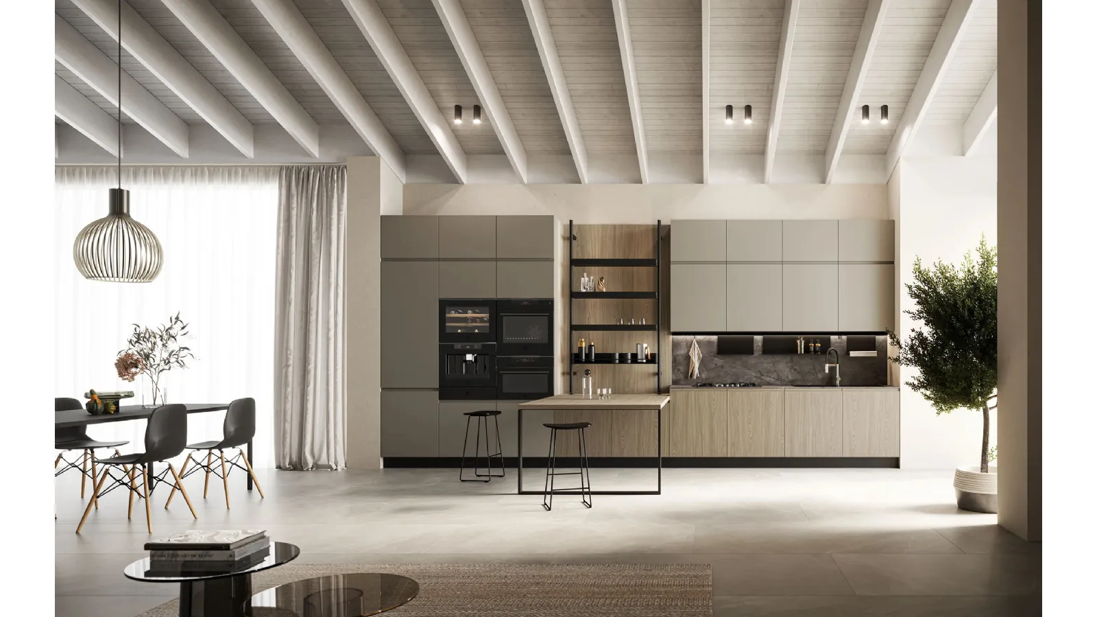 Cucina Moderna in laccato e laminato con penisola Wega 05 di Arredo3