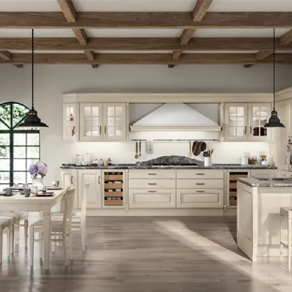 Cucina Shabby Chic angolare con penisola Baltimora in Frassino Bianco Scav066 di Scavolini