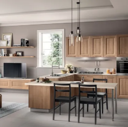 Cucina su misura angolare con penisola Family in decorativo Rovere Azteco di Scavolini
