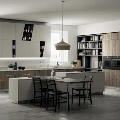 Cucina su misura con isola Mood 09 in Rovere Season con Isola Azimut di Scavolini