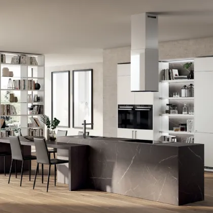 Cucina su misura Mood in Pietra Grey e Bianco Puro di Scavolini