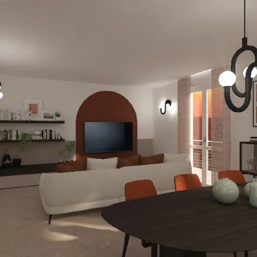 La zona giorno: dialogo tra forme morbide e colori caldi