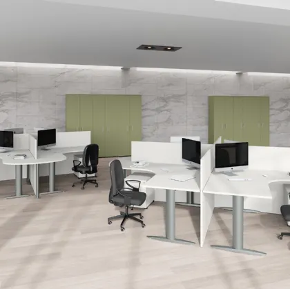 Scrivania Operativa sagomata con divisori Teko 09 in laccato opaco di Colombini Office