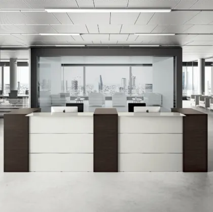 Bancone Reception GET 01 in laccato bianco opaco e melaminico effetto legno di Colombini Office