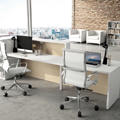 Bancone Reception con due postazioni GET 04 in laccato bianco opaco e melaminico di Colombini Office